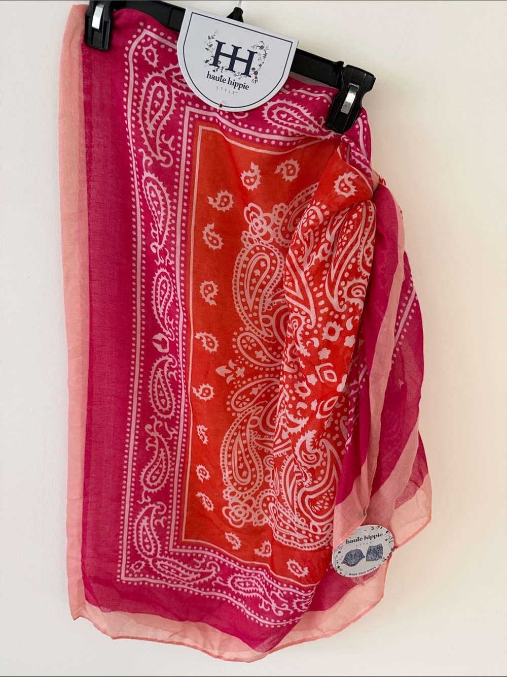 NWT Haute Hippie Sarong/Wrap in Pink Fushia Paisley Print. Wear 2 Ways.